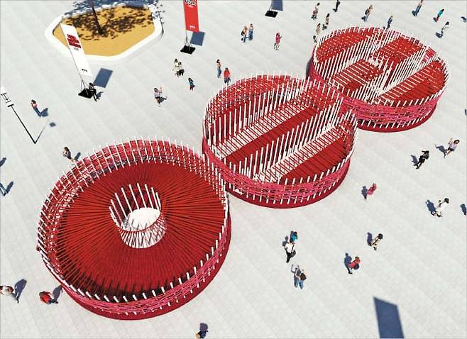 ‘아리랑’ 상징 공간서 BTS 음악 들어요오는 20일~22일 서울 여의도 한강공원에 설치되는 BTS 음악체험 공간 ‘러브 송라운지’ 조감도. 새 앨범 ‘아리랑’ 로고를 상징한다./빅히트뮤직