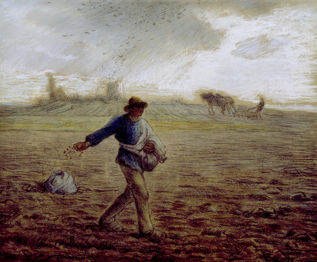 밀레, ‘씨 뿌리는 사람’ ( Le Semeur‘ ·The Sower). 1850년. 캔버스에 유채. 101.6 × 82.6cm. 미국 보스턴 미술관 소장.