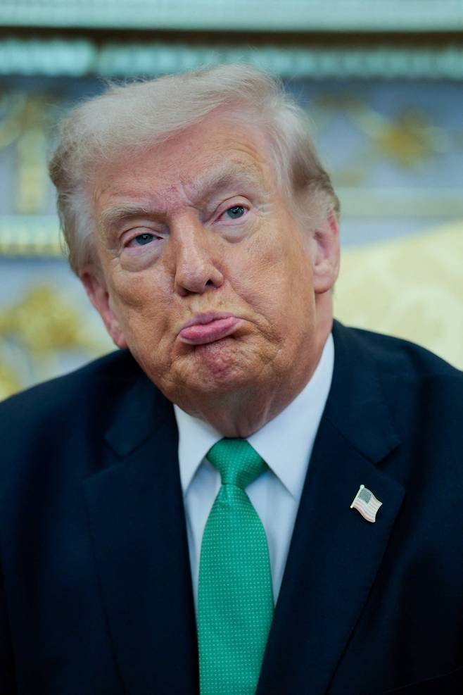 도널드 트럼프 미국 대통령은 17일(현지시간) 백악관 기자회견에서 동맹국들이 파병 요청에 난색을 표한 데 대해 큰 불만을 드러냈다. /로이터연합뉴스