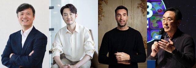 국내 주요 게임사들이 경기 침체 흐름 속에서 전략의 연속성과 안정적 성장 동력 구축을 주주총회 핵심 의제로 내세울 전망이다. 왼쪽부터 연임이 유력한 장병규 크래프톤 의장과 김창한 크래프톤 대표, 일본법인 넥슨의 신임 회장으로 취임한 패트릭 쇠더룬드 엠바크 스튜디오 창업자, 엔씨소프트 체제 개편을 주도하고 있는 박병무 엔씨소프트 공동대표. 각 게임사 제공