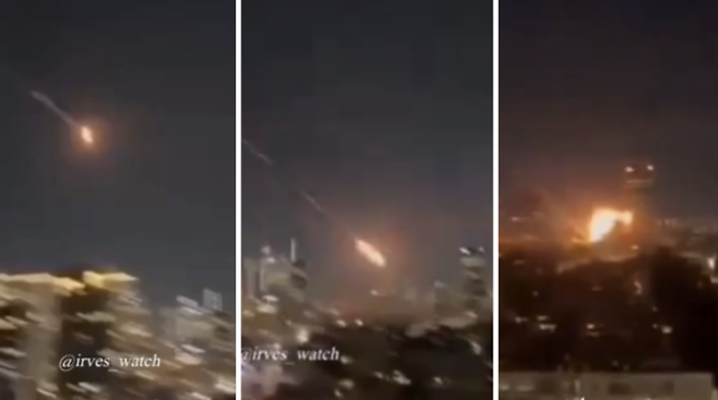 이란이 발사한 극초음속 활공체(HGV)가 이스라엘 내 목표물을 향해 낙하하며 폭발하는 장면이 포착된 영상 캡처. 기존 요격 체계로 대응이 어려운 고속 무기 위협이 부각되면서 미군의 요격 미사일 소모도 급증하고 있다는 분석이 나온다. SNS 캡처