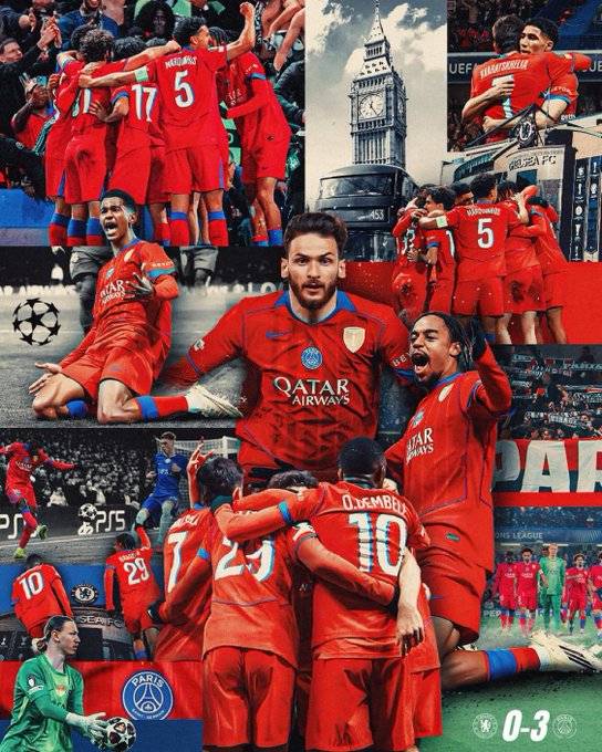 18일(한국시간) 영국 런던의 스탬포드 브리지에서 열린 2025~2026시즌 UCL 16강에서 승리한 파리 생제르망(PSG)의 기념 포스터. /사진=파리 생제르망(PSG) 공식 사회관계망서비스(SNS)