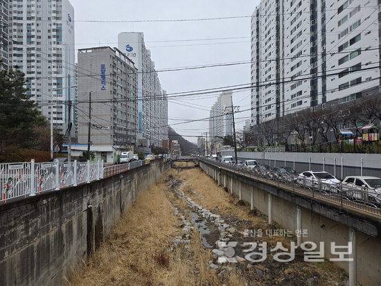 ▲ 울산 울주군이 범서읍 천상리 천상천 폭을 줄이고 인접 도로 폭을 늘리는 방안을 포함한 공영주차장 타당성 조사를 추진하고 있어 지역 주민들이 호우시 범람에 대한 우려를 표하고 있다.