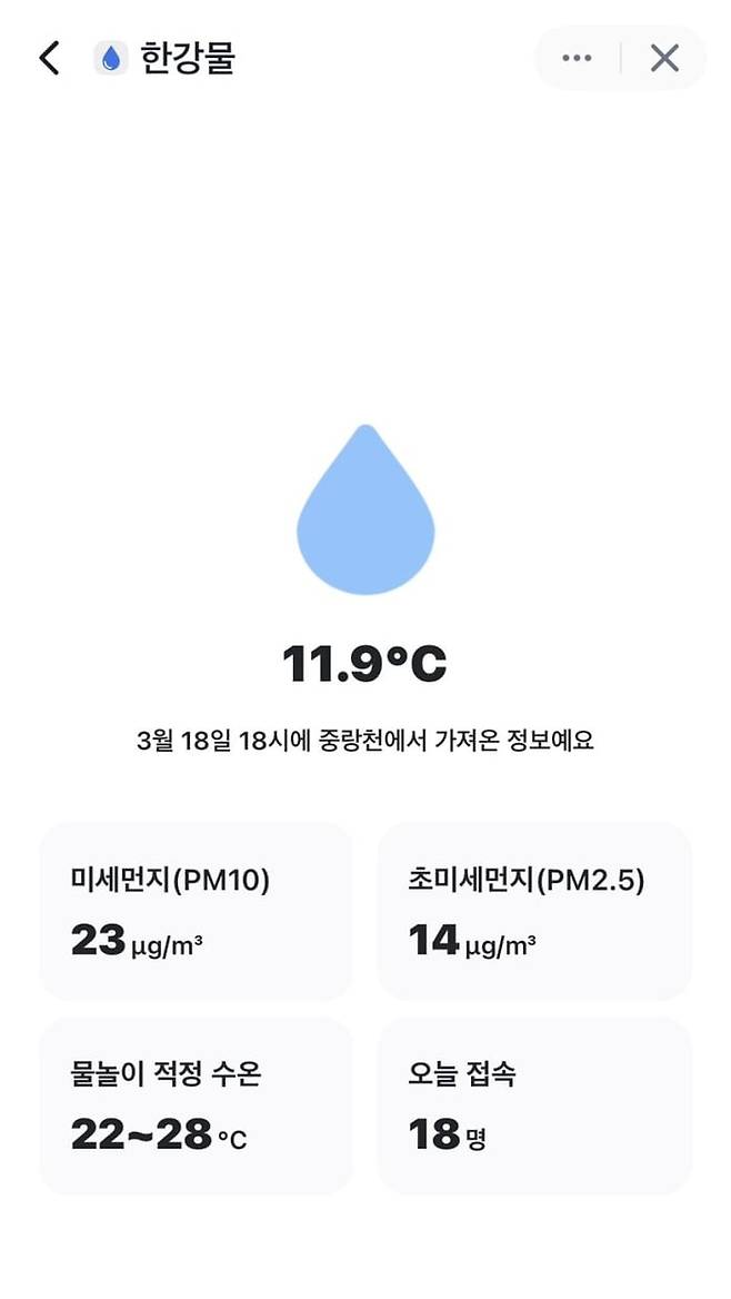 한강 물 온도를 실시간으로 보여주는 서비스./토스