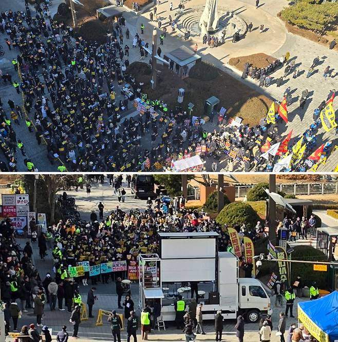 과천 경마장 이전 및 주택 추가 공급 반대 1차(위), 2차 집회 본행사 현장 모습. 독자 제공