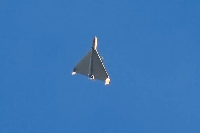 2022년 10월 러시아가 우크라이나 키이우를 공격하기 위해 발사한 이란제 샤헤드 자폭 드론. AP연합뉴스