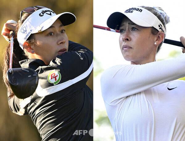 2026년 미국여자프로골프(LPGA) 투어 포티넷 파운더스컵에 출전한 세계랭킹 1위 지노 티띠꾼(태국)과 세계 2위 넬리 코다(미국)가 경기하는 모습이다. 사진제공=ⓒAFPBBNews = News1 (사진을 무단으로 사용하지 마십시오.)