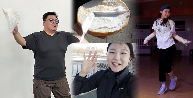 버터를 만들기 위해 러닝, 팔벌려뛰기, 스카이콩콩, 줌바댄스에 도전한 세계일보 영상프런티어팀.