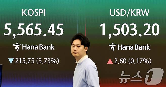 코스피가 장 초반 급락하며 매도 사이드카가 발동된 23일 오전 서울 중구 하나은행 딜링룸 전광판에 증시 시황이 표시되고 있다. 2026.3.23 ⓒ 뉴스1 최지환 기자