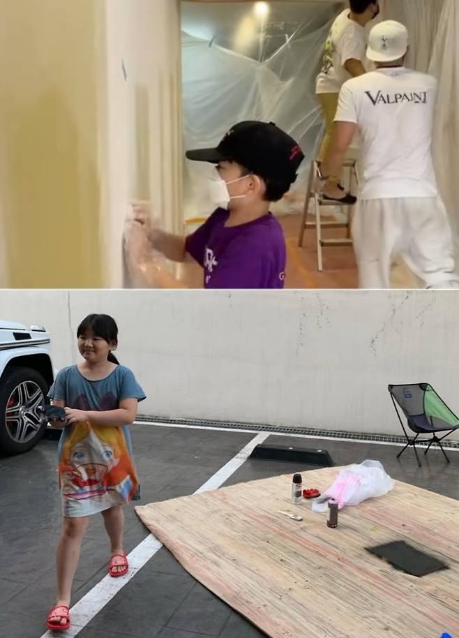 ▲ 집을 꾸미고 있는 이윤진 자녀 다을이와 소을이. 출처|이윤진 인스타그램