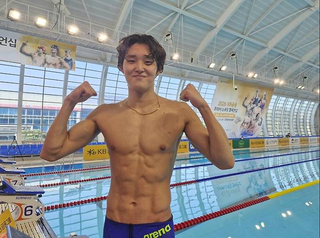 남자 자유형 1,500ｍ에서 우승한 김우민. [대한수영연맹 제공. 재판매 및 DB 금지]