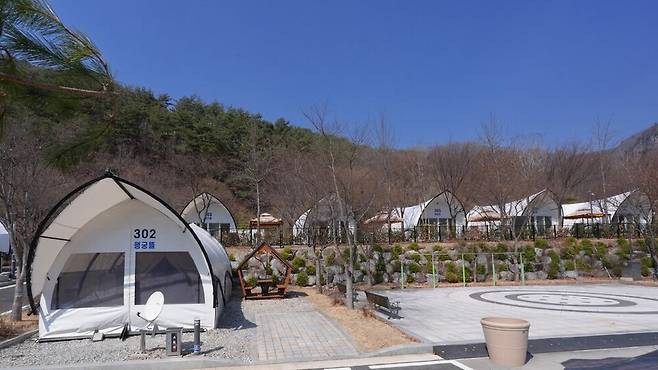▲ 청량산 수원캠핑장 내 글램핑 시설 전경. /사진제공=수원특례시