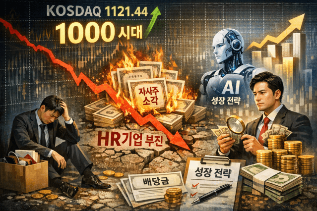 사람인, 원티드랩, 데이원컴퍼니가 주가 부진을 자사주 소각 및 매입, 성장으로 타개하려는 모습을 챗GPT가 그려준 그림.