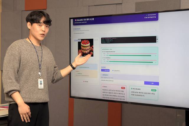 ETRI 연구진이 연속·복합 지식 편집 기술(MemEIC)에 대해 설명하고 있다. ETRI 제공.