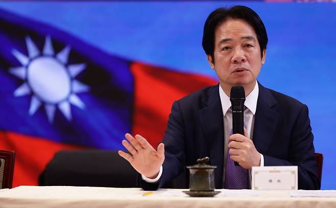 라이칭더 대만 총통이 지난달 3일(현지시간) 대만 타이베이에서 열린 기자회견에서 발언하고 있다. EPA=연합뉴스