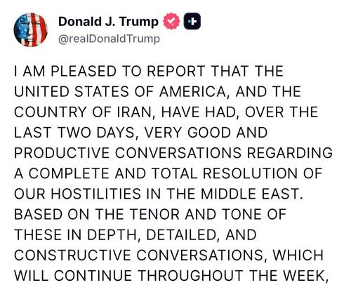 도널드 트럼프 대통령 "이란과 생산적인 대화 나눴다" [트럼프 대통령 트루스소셜 화면 캡처=연합뉴스 제공]