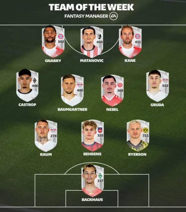 분데스리가 27라운드 '이주의 팀'에 선정된 카스트로프 분데스리가 홈페이지 캡처