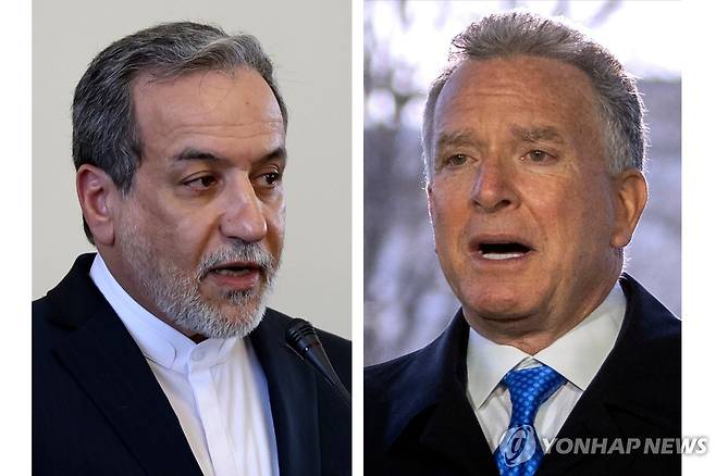 압바스 아라그치 이란 외무부 장관(왼쪽)과 도널드 트럼프 미국 대통령의 중동 특사 스티브 윗코프 [AP=연합뉴스 자료사진. 재판매 및 DB 금지]