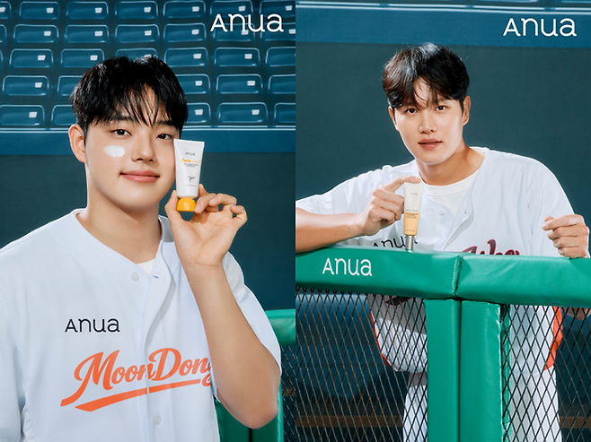 아누아(ANUA) 선케어 라인 모델 문동주(한화 이글스)와 오선우(KIA 타이거즈) 선수./사진=더파운더즈