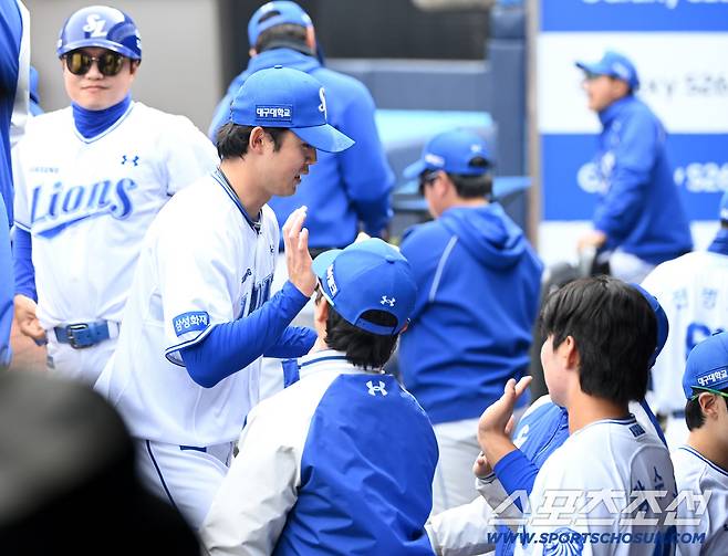 24일 대구삼성라이온즈파크에서 열린 KIA와 삼성의 시범경기. 8회초 투구를 끝낸 삼성 미야지가 더그아웃으로 향하고 있다. 대구=허상욱 기자wook@sportschosun.com/2026.03.24/