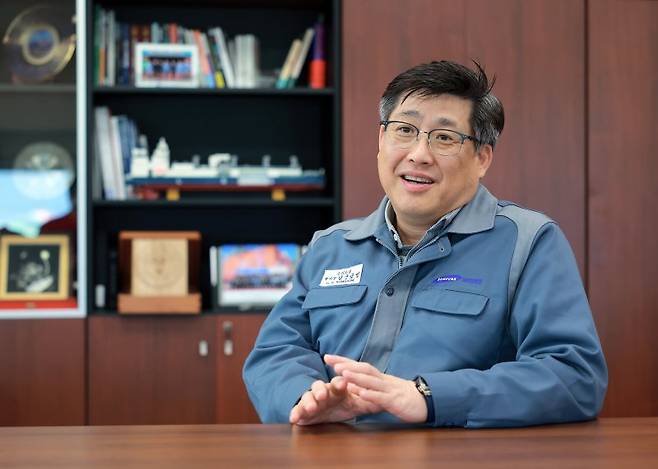 남궁금성 삼성중공업 조선소장(부사장)이 25일 파이낸셜뉴스와 인터뷰하고 있다. 삼성중공업 제공