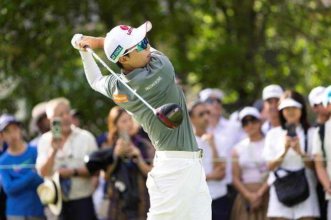 지난 23일 포티넷 파운더스컵에서 티샷하는 김효주. 요넥스 제공