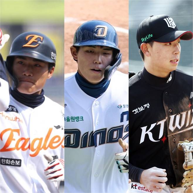 1군 안착을 넘어 주전 도약을 예고한 오재원, 신재인, 이강민(왼쪽부터). 사진=구단 제공
