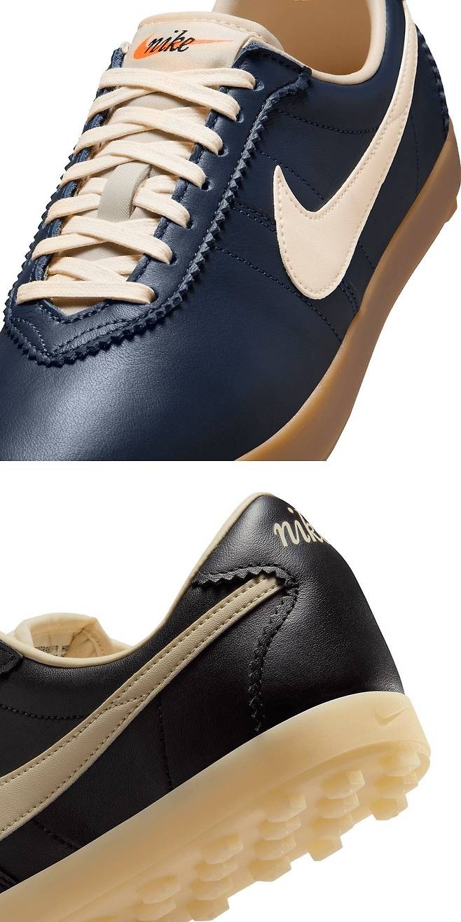 부드러운 가죽 소재로 만든 군더더기 없는 날렵한 실루엣은 '단순함'이 가진 강력한 힘을 잘 보여준다. 특히 이 운동화의 백미는 아웃솔(밑창)이다. 인공잔디에서의 경기력을 향상 시킨 와플 모양 돌기가 미식축구화 정체성을 잇는다. 사진 나이키