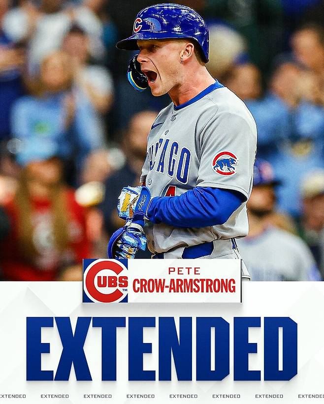 ▲ 피트 크로우-암스트롱(PCA)이 25일(한국시간) 시카고 컵스와 6년 1500만 달러(약 1722억원)의 연장계약에 합의했다. 그리고 인센티브 조건을 모두 충족하게 될 경우 계약 규모는 최대 1억 3300만 달러(약 1991억원)까지 치솟는다. ⓒMLB SNS