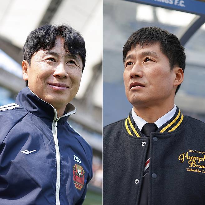 김기동(왼쪽) FC서울 감독과 이정효 수원 삼성 감독. /사진=한국프로축구연맹 제공