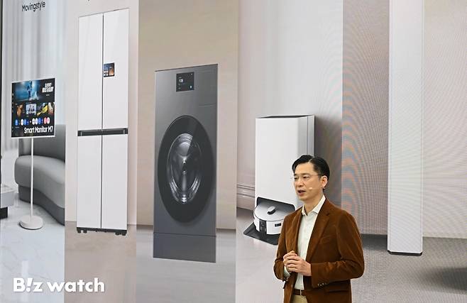 26일 서울 서초구 삼성강남에서 열린 비스포크 AI콤보·신혼가전 미디어데이에서 임성택 삼성전자 한국총괄 부사장이 인사말을 하고 있다./사진=이명근 기자 qwe123@