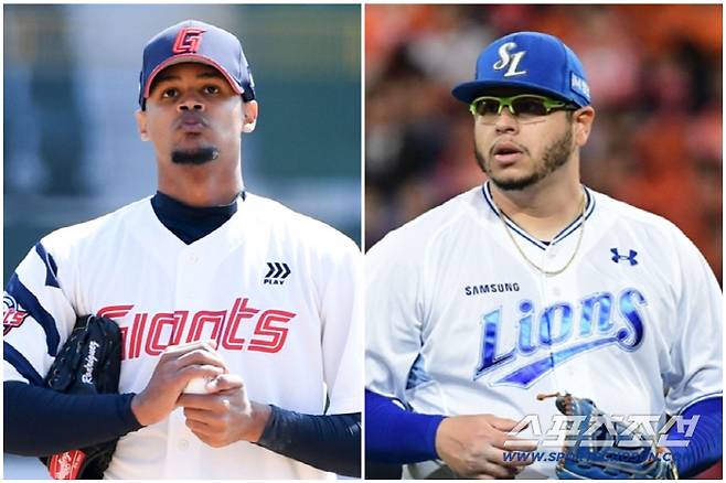 롯데 자이언츠 엘빈 로드리게스(왼쪽)와 삼성 라이온즈 아리엘 후라도. 스포츠조선DB