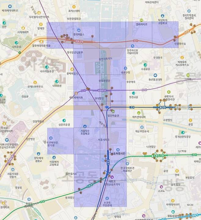 이달 21일 서울시 생활인구 데이터 분석 범위. 지리정보시스템(GIS) 프로그램 캡처