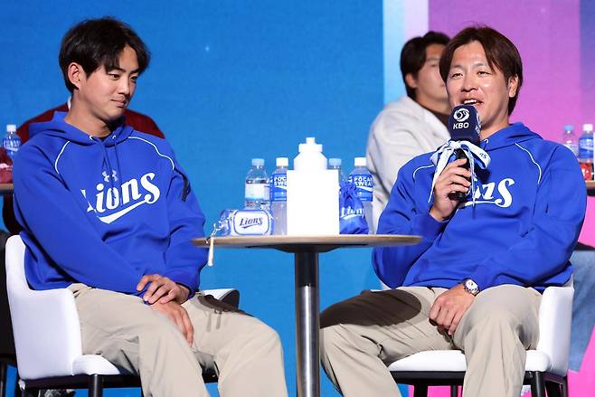 26일 오후 서울 잠실 롯데호텔 월드에서 열린 2026 신한 SOL KBO 리그 미디어데이&팬페스트’에서 삼성 라이온즈 강민호 선수가 각오를 밝하고 있다. 2026.3.26.뉴스1