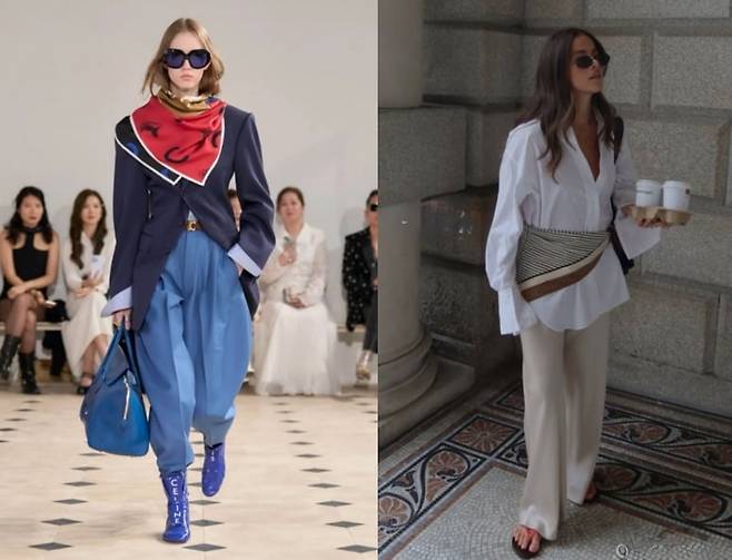 어깨와 허리에 스카프를 둘러주는 것만으로도 새로운 룩이 완성된다. ⓒ2026 Celine Spring Collection ⓒpinterest