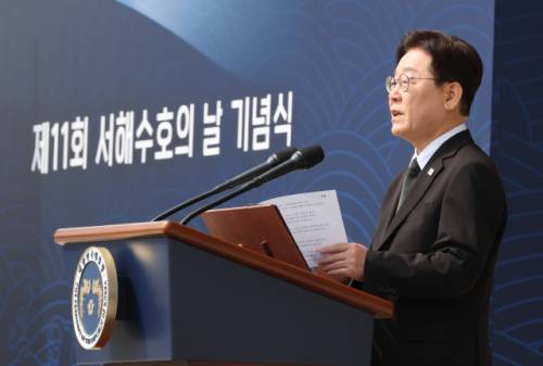 ◇이재명 대통령이 27일 국립대전현충원에서 서해수호의 날 기념사를 하고 있다. 2026. 3.27 연합뉴스