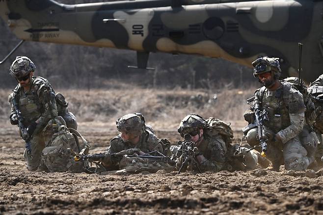 2025년 3월  경기도 파주 훈련장에서 자유의 방패(FS) 연합 연습 일환으로 열린 '한미 연합 공중강습 훈련'./조선일보DB