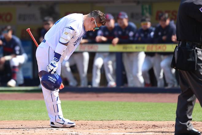 28일 대구 삼성라이온즈파크 복귀 첫 타석에 들어선 삼성 최형우. 삼성 제공