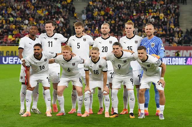 [부쿠레슈트=AP/뉴시스]오스트리아 축구대표팀. 2025.10.12.