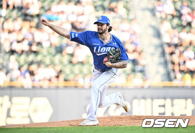 [OSEN=잠실, 조은정 기자] 1회말 삼성 선발 코너가 힘차게 공을 던지고 있다. 2024.06.26 /cej@osen.co.kr