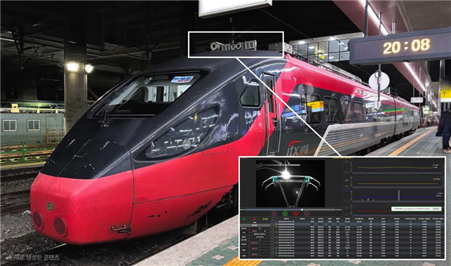 ITX-새마을에 탑재된 자동검측 시스템이 시설물 안전상태를 분석한 결과가 데이터분석실 모니터에 표출되고 있다. 코레일 제공
