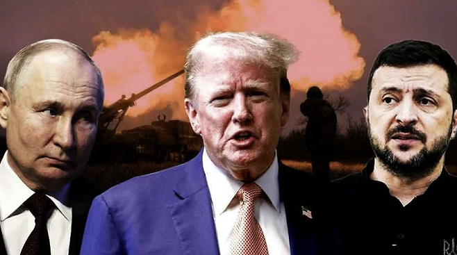 왼쪽부터 푸틴 러시아 대통령, 트럼프 미국 대통령, 젤렌스키 우크라이나 대통령