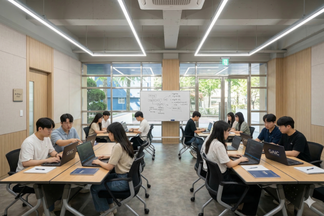 서울 코디세이 캠퍼스에서 학생들이 의논을 하며 프로젝트를 수행하고 있다./(재)이노베이션아카데미/