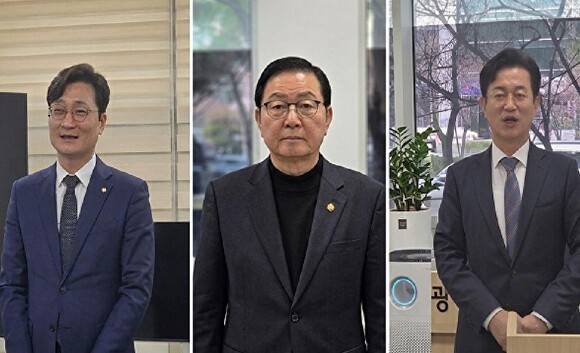더불어민주당 대전시장 경선에 참여하는 장철민국회의원, 장종태 국회의원, 허태정 전 대전시장(왼쪽부터) [사진=강일 기자]