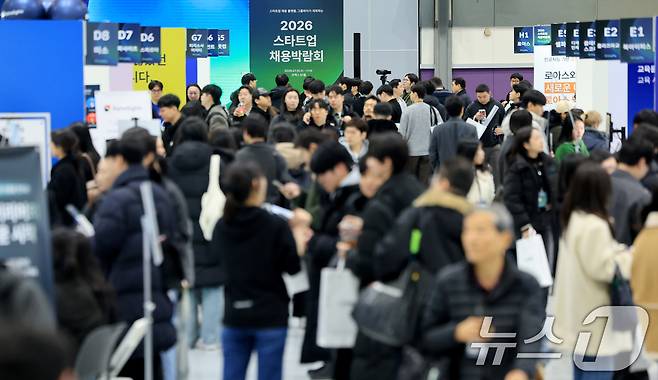서울 강남구 코엑스에서 구직자들이 부스를 살펴보고 있다. 2026.1.11 ⓒ 뉴스1 이호윤 기자
