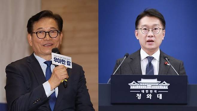 송영길 더불어민주당 전 대표(왼쪽)와 김남준 전 청와대 대변인 ⓒ뉴시스