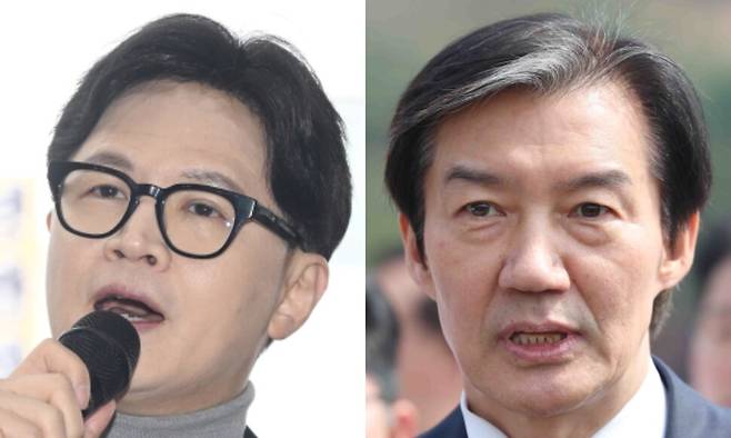 한동훈 전 국민의힘 대표(왼쪽)와 조국 조국혁신당 대표. 연합뉴스