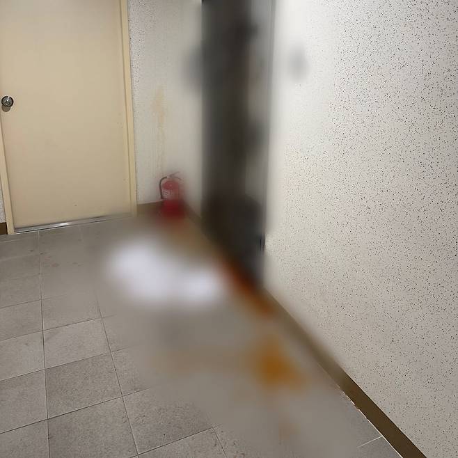 지난 1월 수도권에 거주하는 피해자의 집에 인분과 전단이 뿌려져 있다. [사진 독자]