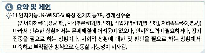 정선군의 웩슬러 지능검사 결과. AI 생성 이미지 재구성