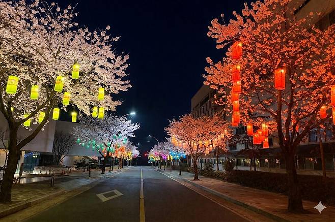 실크연구원~직물조합 구간에 조성된 '진주실크로드' 야경 ⓒ진주시 제공